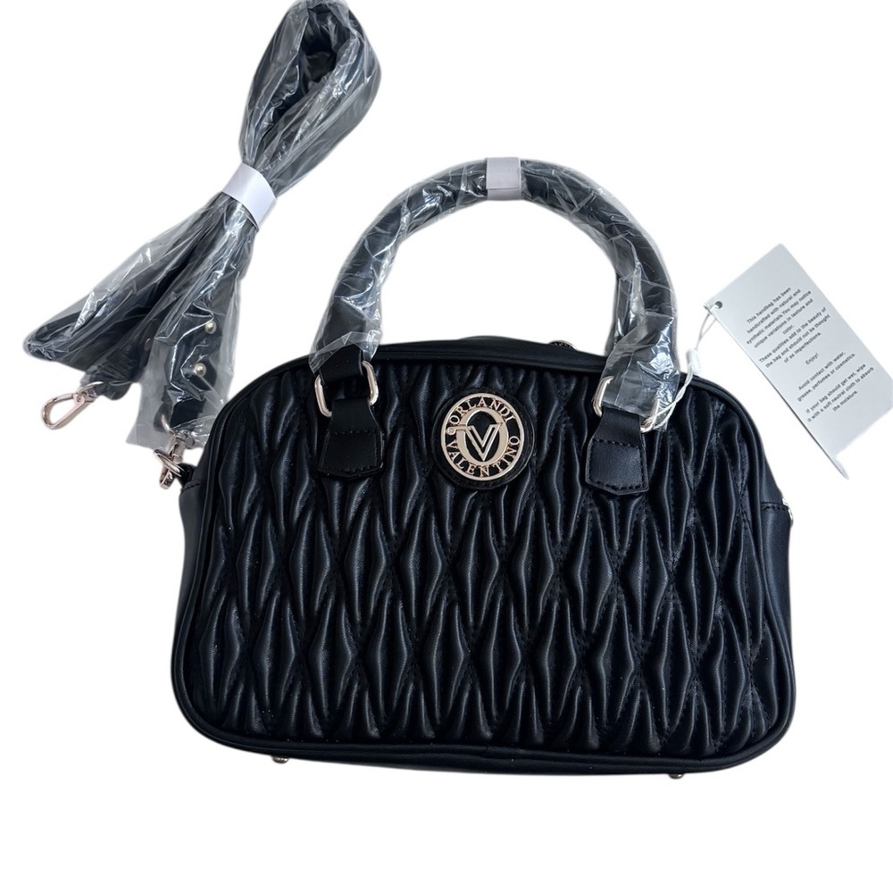 NWT VALENTINO ORLANDI Goth Black Quilted Textured Satchel w/ Crossbody Strap